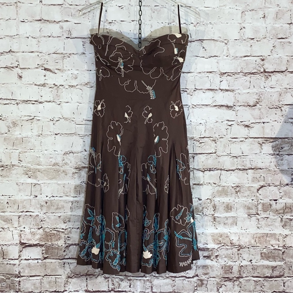 Tibi Strapless Beaded A-Line Dress